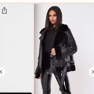 Misguided Premium Black Zip Detail Aviator Jacket